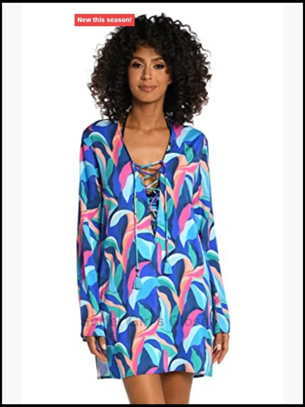 Long Sleeve Lace-Up Front Tunic Swimsuit Cover Up